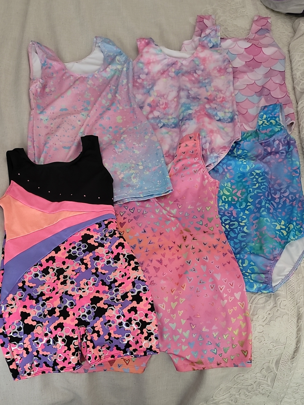 x6 Assorted Girls' Multi-color One-Piece Gymnastics Leotard Set, Size 7-9